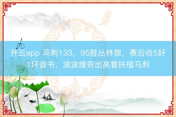 开云app 马刺133，95胜丛林狼，赛后收5好1坏音书，波波维奇出高着扶植马刺